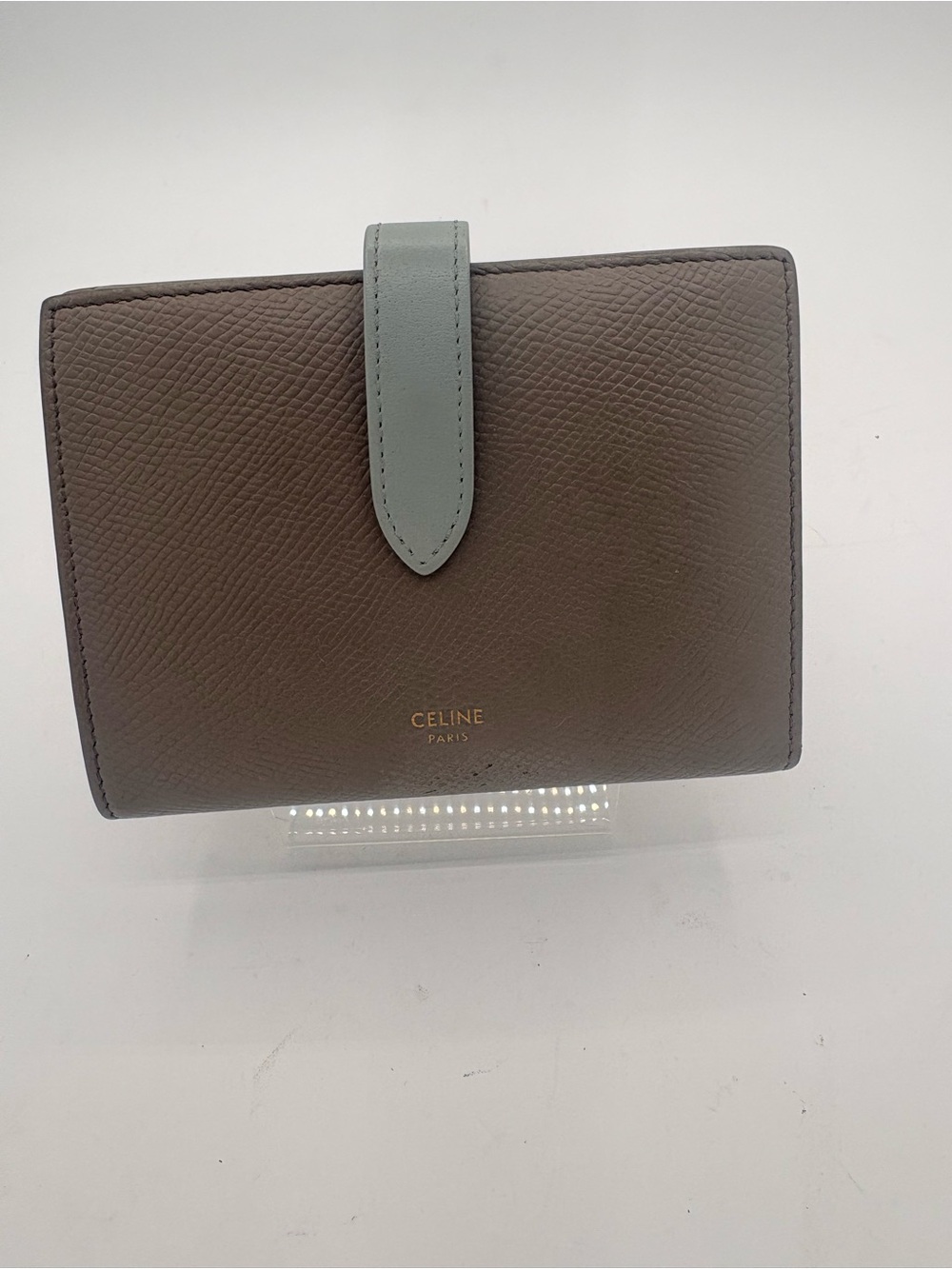 Celine Bicolor grey & Blue Strap Wallet Pebble Leather